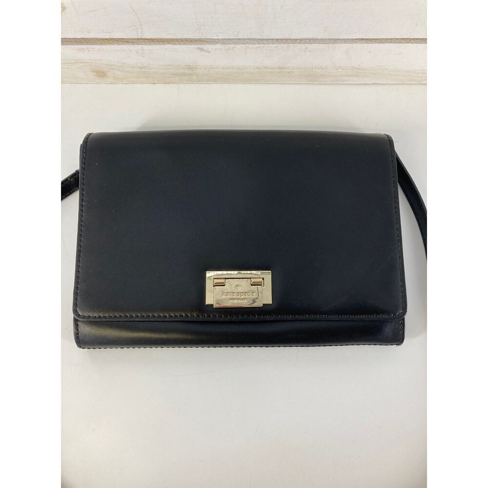 KATE SPADE, BLACK SMOOTH LEATHER SLIM CROSSBODY BAG - Picture 2 of 12